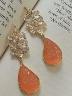 Johori Handcrafted Orange Craving Stone Earrings