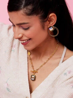 Isharya Meraki Black Enamel Necklace In 18K Gold Plated