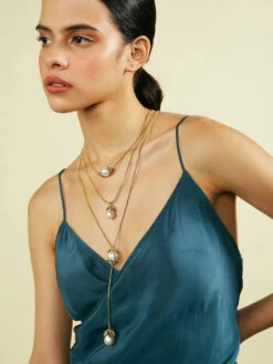 Isharya Marquise Mirror Trio Pearl Drop Necklace In 18K Gold Plated