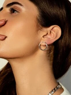 Lunaya Jewelry Pave Orbital Hoops Black Spinal