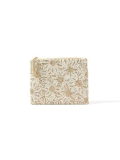Accessorize London Womens Beaded White Daisy Embellished Pouch Make Up Bag
