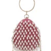 Anekaant Dangle Fuchsia And Off White Satin Pearl Embellished Clutch