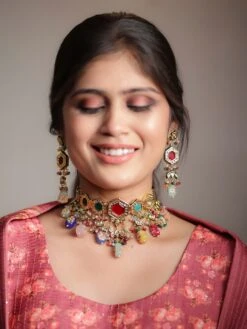 Ishhaara Multi Color Navratna Stone Choker Set