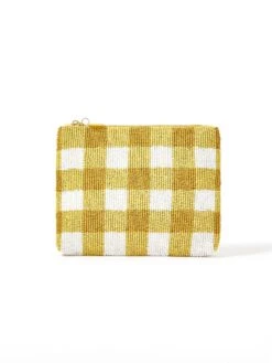 Accessorize London Womens Beaded Yellow Large Gingham Beaded Pouch Make Up Bag