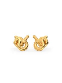 Candere By Kalyan Jewellers 18K Yellow Gold Taurus Stud Earring For Women