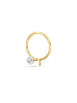 KuberBox Bezel 3 Cent Nose Pin 14K Gold