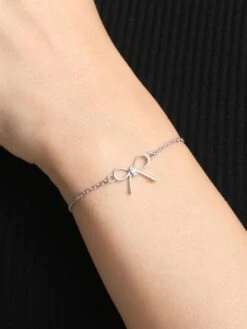 CLARA 925 Silver Adjustable Rhodium Plated Bow Swiss Zirconia Bracelet Gift For Women And Girls