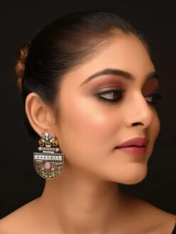 AG'S Meena Baby Pink Stone Two Tone Polish Boutique Earrings