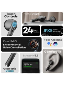 Boult Audio AirBass XPods Pro TWS Earbuds, 24H Playtime, Quad Mics For Pro+ Calling (Black) -Gemischtwarenladen Für Damenmode 7e83502MBOULT00000078 3