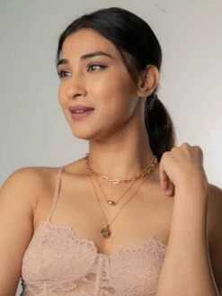 White Lies Elegant Multi Layer Link Chain Coin Necklace - 18k Gold Plated