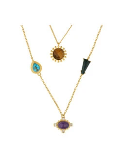 ZARIIN 22Kt Gold Plated Multi Stone Healing Layered Pendants Necklace -Gemischtwarenladen Für Damenmode 8480e24BLN657M 3