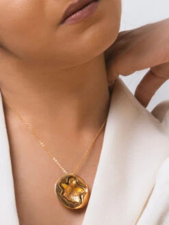 TANN TRIM Circular Hollow Layered 18 Kt Gold Plated Pendant For Women