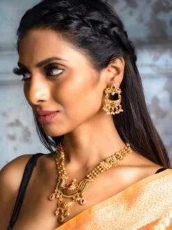 Priyaasi Traditional Gold Plated Real Kemp Temple Jewelley Set