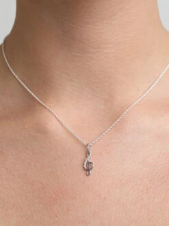 CLARA Silver Rhodium Plated Swiss Zirconia Music Pendant Chain Necklace For Women & Girls