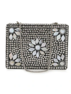 Anekaant Mosaic Silver And White Metal Floral Mosaic Clutch