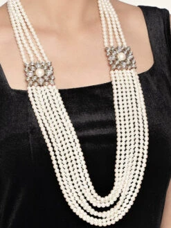 Estele Gold Plated Royal 7 String Pearl Necklace For Women