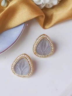 Johori Classic Grey Craving And CZ Stone Studs