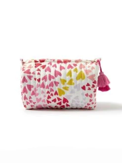 Accessorize London Womens Fabric Quilted Pink Heart Make Up Bag