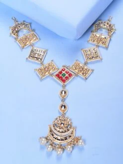 Saraf RS Jewellery Gold Plated Ad Studded Pearl Beaded Bridal Matha Patti With Maangtika -Gemischtwarenladen Für Damenmode 9cea4c2SJMP1797 3