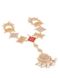 Saraf RS Jewellery Gold Plated Ad Studded Pearl Beaded Bridal Matha Patti With Maangtika -Gemischtwarenladen Für Damenmode 9cea4c2SJMP1797 4