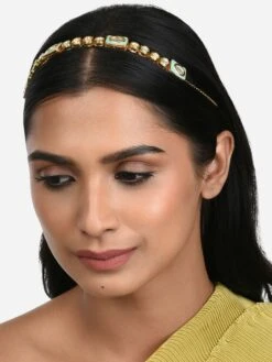 Ahaanya Green And Gold Kundan Polki Maatha Patti