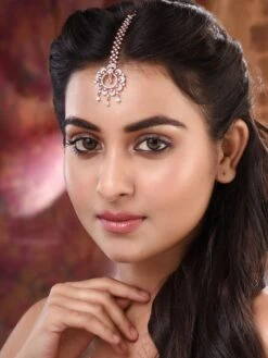 Saraf RS Jewellery Rose Gold Plated Ad Encrustedfloral Handcrafted Maangtika