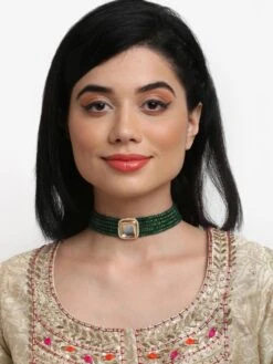 Ruby Raang Studio Gold-Toned Green Gold-Plated Choker Necklace