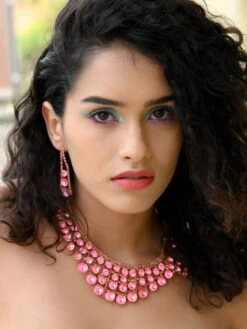 Odette Pink Embellished Stunning Necklace Set