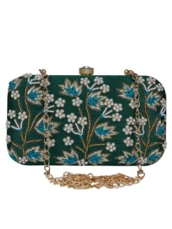 Anekaant Adorn Teal Embellished Clutch