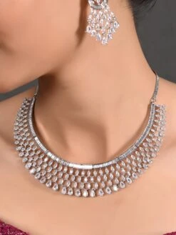 Ratnavali Jewels Silver Plated AD Wedding Necklace Jewellery Set With Earring