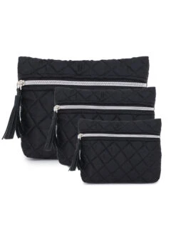 Anekaant Black Patterned Polyester Pouches (Pack Of 3)