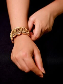 AG'S Vinita Moti & Temple Work Antique Gold Bracelet
