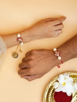 Teejh Rashikaa Red Pearl & Kundan Rakhi