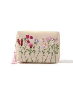 Accessorize London Womens Fabric White Flower Embroidered Make Up Bag