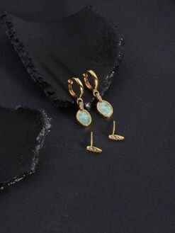 Accessorize London Real Gold Plated Z Stone Amazonite Stud And Hoop Earring Set For Women