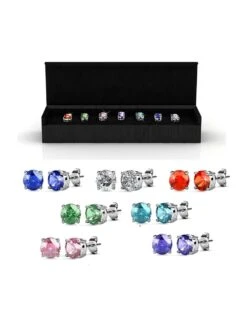 Yellow Chimes Crystals From Swarovski Collection Set Of 7 Stud Earrings