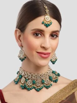 Karatcart Gold Plated Green Tumble Choker Necklace (Set Of 3)