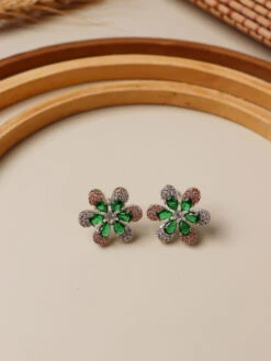 Curio Cottage Cubic Zirconia Emerald Green Floral Stud Earrings