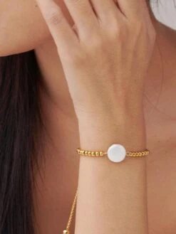 Palmonas Beaded Pearl Bracelet-18k Gold Plated