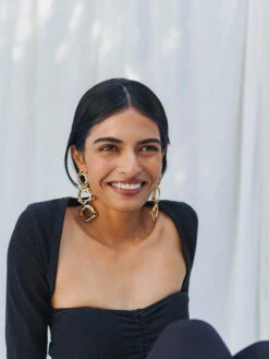 Dhwani Bansal Gold And Blue Black Enamel Aqua Earrings