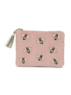 Accessorize London Women's Cotton Pink Bee Embellished Cosmetic Pouch