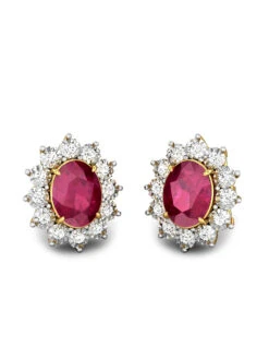 Candere By Kalyan Jewellers 18K (750) Yellow Gold & Red Spinel With Diamonds Studded Earrings