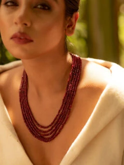 Kastiya Jewels Beaded Maroon Quartz Semi Precious Gemstone Layered Necklace