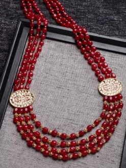 PANASH Maroon & Gold-Toned Beaded Multilayer Long Haar Necklace