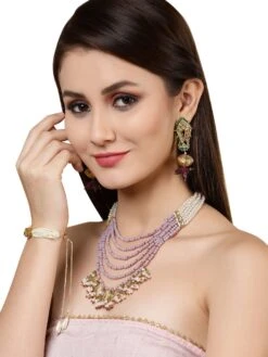 Dugran By Dugristyle Purple & Red Layered Necklace With Kundan & Pearls