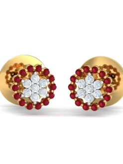 KuberBox 18K Anahi Classic Ruby Stud Earrings For Women And Girls