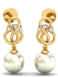KuberBox 18K Atiya Dangly Pearl Earrings For Women And Girls