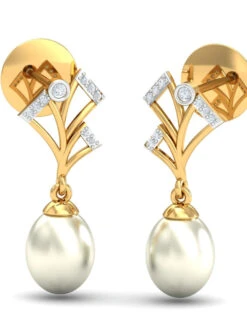 KuberBox 14K Fancy Pearl Drop Earrings For Women And Girls
