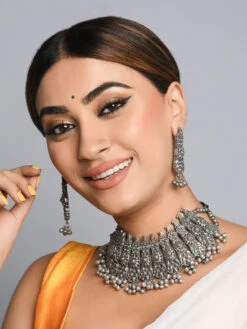 Fida Ethnic Silver Plated Floral Tribal Choker Necklace For Women (Set Of 2) -Gemischtwarenladen Für Damenmode e76bbd2OAW22FIJJS300 3