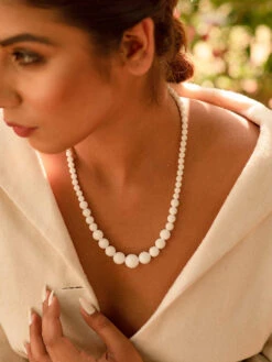 Kastiya Jewels Beaded White Quartz Semi Precious Gemstone Necklace